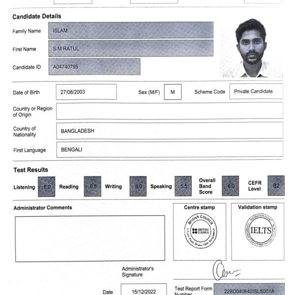 SM Ratul Islam IELTS Certificate